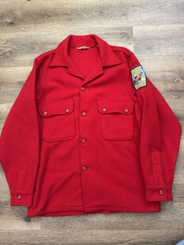 Vintage Boy Scouts Of America Official Red Jacket Mens Wool BSA Patch Size M/L