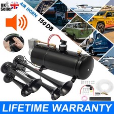 12V Train Air Horn Kit 150PSI 4 Trumpet Air Compressor Kit 3L Tank Air System