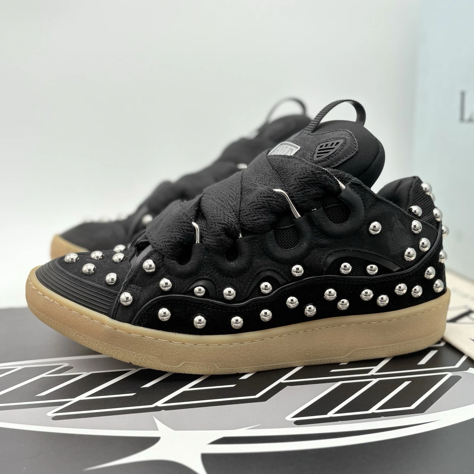 Lanvin — Size 44 (11 US) - Lanvin Studded Curb Sneaker ' Black ' | NEW!