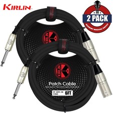 2-PACK Kirlin 6FT XLR 3-Pin Male / 1/4" Mono Male Shielded OFC Microphone Cable