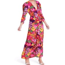 Rixo Target Pink Floral Open Back Cascade Ruffle Dress Womens Plus Size 20W/22W