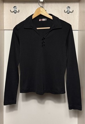 Prada long sleeve polo shirt in black for women's size S - vintage red tab