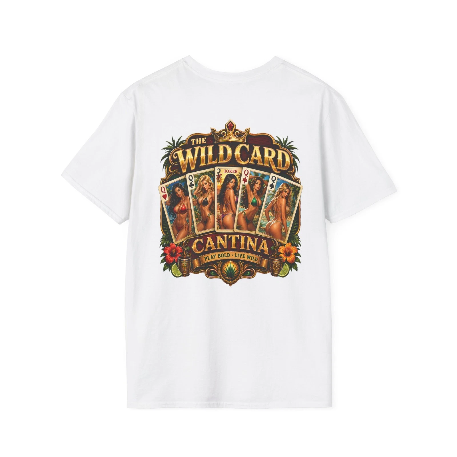 Wild Card Cantina Tropical Poker | Beach Lake Party Back Side Graphic Tee