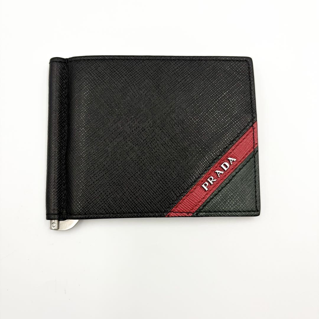 PRADA money clip black red gray excellent gift F/S