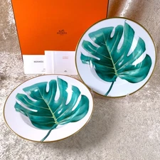 Hermes Soup Deep Plate Passifolia Round Porcelain Tableware 22cm Set of 2 w/ Box