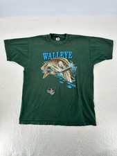 Single Stitched Walleye Fish T Shirt Single Stitch Green F1 XL Vintage USA Made