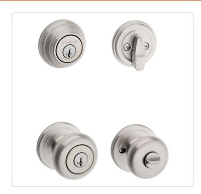 Kwikset Pismo Satin Nickel Knob Door Combo Pack w/ SmartKey Security