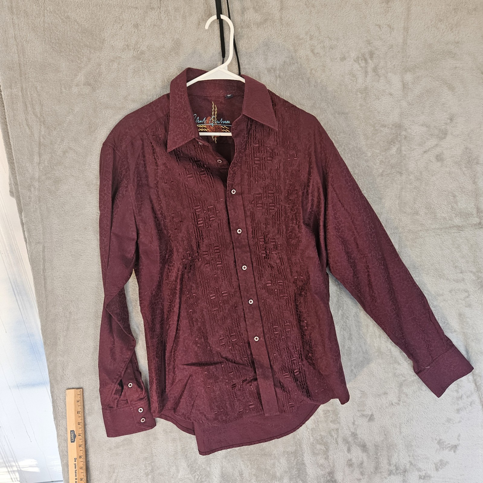 Robert Graham Maroon Solid Button Down Shirt Stri… - image 1