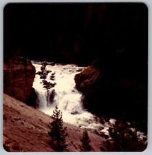 Vtg Color Snapshot Scenic Waterfall In Rocky Canyon With Evergreen Trees 1979