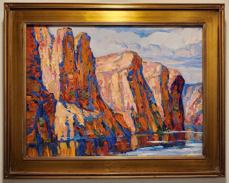 American Southwest Canyon Landscape Mountains Original Oil Painting Gold Frame - Image 4 of 4