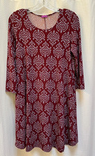 MOUNTAIN MAMAS Shift Dress Womens XS Burgundy 3/4 Sleeve Pockets Comfy
