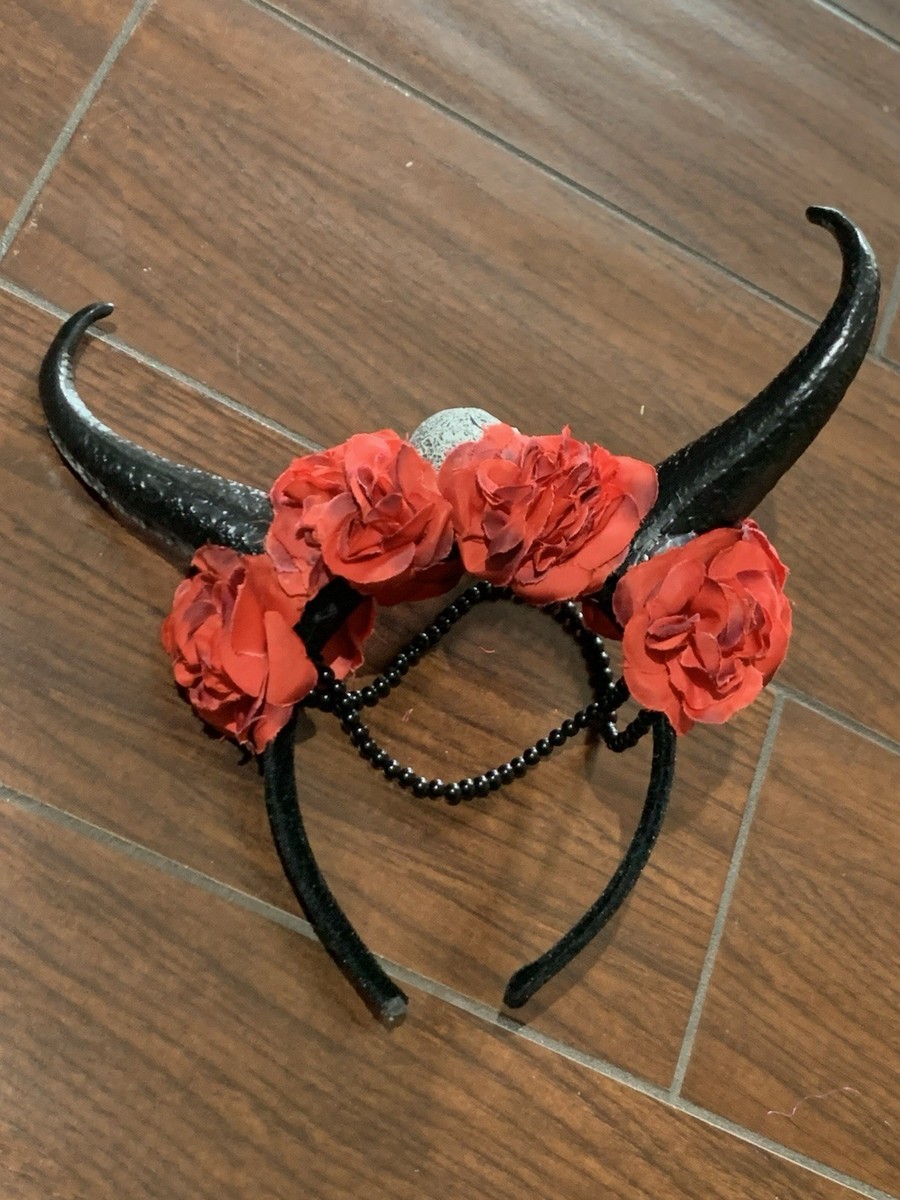 Gothic Demon Black Long Horn  Beads Head Piece Halloween Women Costume Headgear View 4