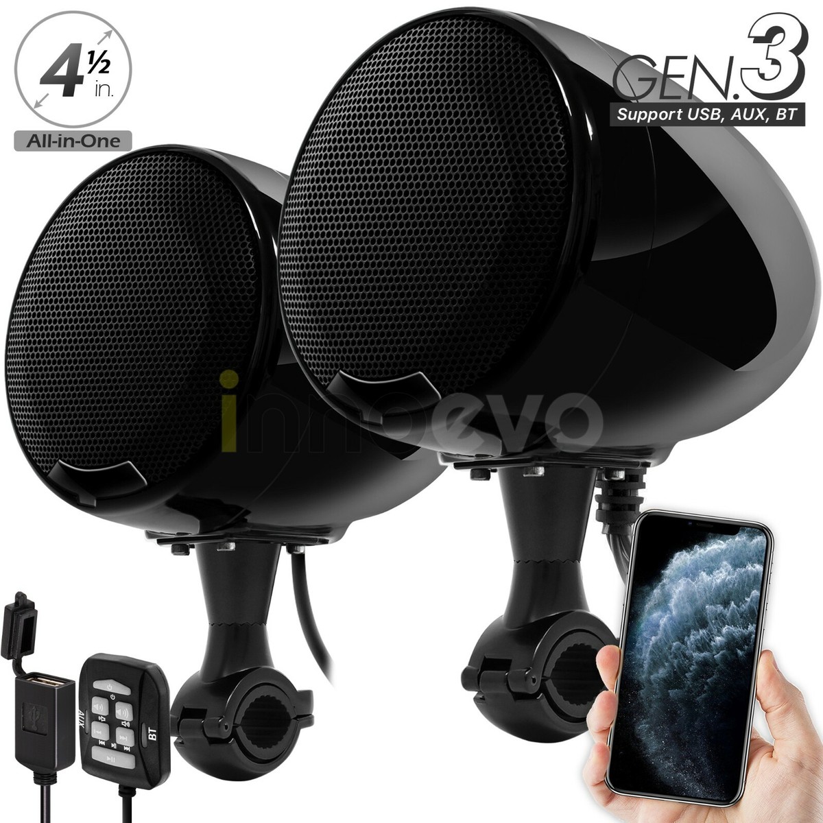 600W Motorcycle Bluetooth Wireless Speaker USB Audio System Stereo