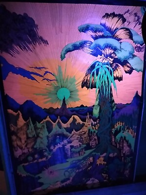絵画 LOST Lost Horizon Hippie Hiking NEON Forest Black Light Poster 1969