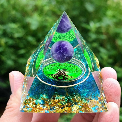 Amethyst Kristallkugel Orgonit Pyramide mit Obsidian Chakra Orgon Stein Energie - Bild 17 von 23