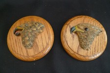 VINTAGE HAND CARVED PAINTED GOLDEN EAGLE WOOD SCULPTURE WALL HANGINGS JIM BRADY