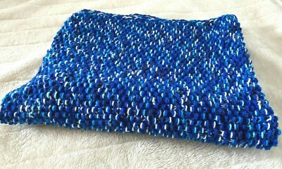 Handgestrickte Babydecke Decke f. Babyschale-Kinderwagen blau gestrickt 78x65cm!