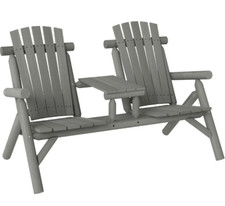 Wood Patio Chair Bench 2 Seats w/ Centre Coffee Table Garden Furniture Grey New