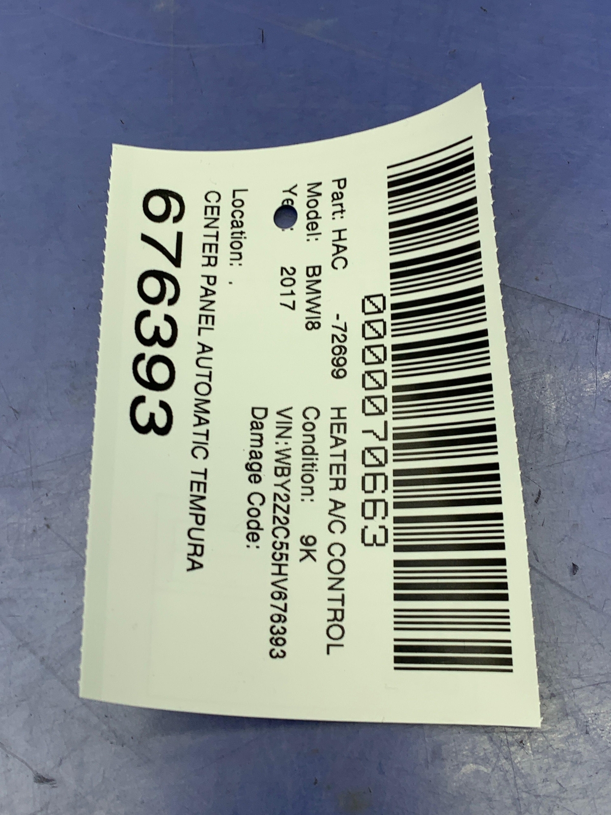 2014 - 2017 BMW I8 OEM CENTER PANEL CLMATE CONTROL W/ HEATED SEATS 9361799