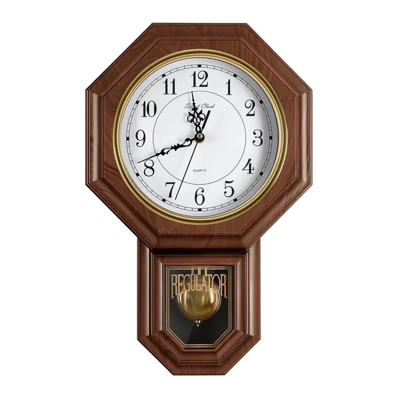 【NEW】VINTAGE 12" SILENT, BATTERY-POWERED PENDULUM WALL CLOCK