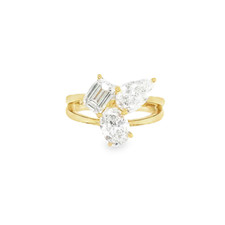 Three Stone "Trois et Moi" Multi Shape Cluster Lab Diamond Ring 14K Yellow Gold