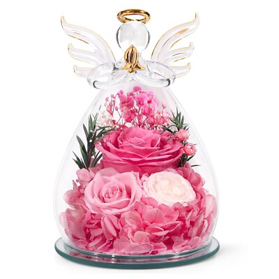 Gifts for Women Preserved Rose Forever Flower in Glass Angel Figurines Fresh ...