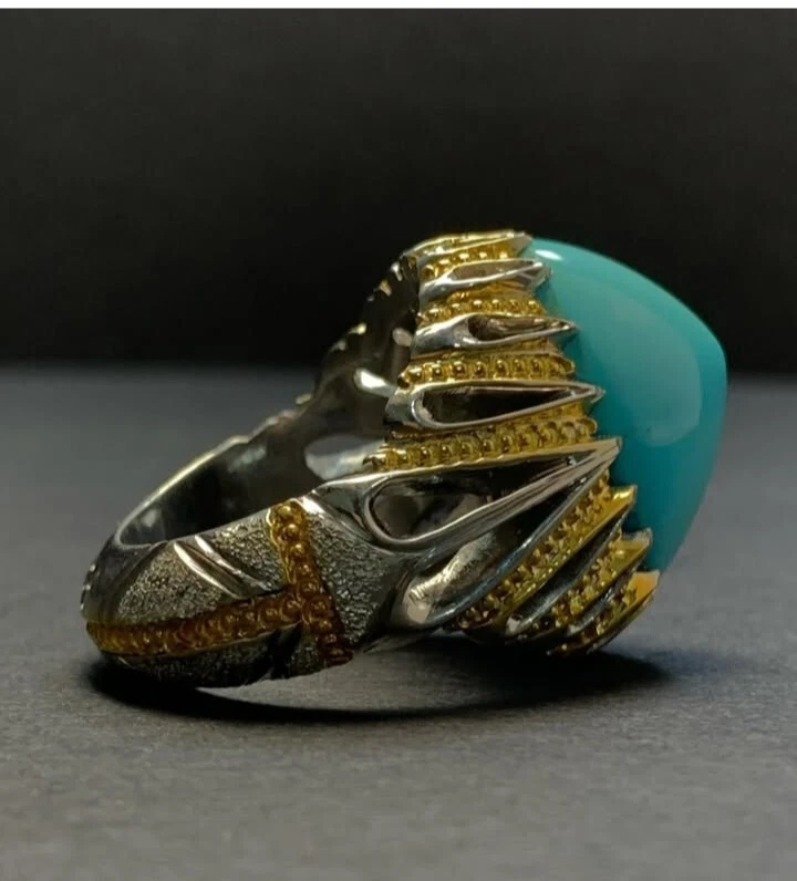Anillos de piedra real Feroza anillo grande turquesa piedras preciosas en plata de ley 925 Foto 2 de 4