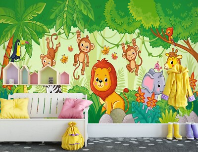 3D Cartoon Affe Löwe Q3364 Tapete Wandgemälde Fototapete Selbstklebend Kay