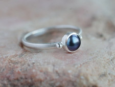 Sterling Silver Black Pearl Engagement Ring Christmas Gift Dainty Pearl Ring