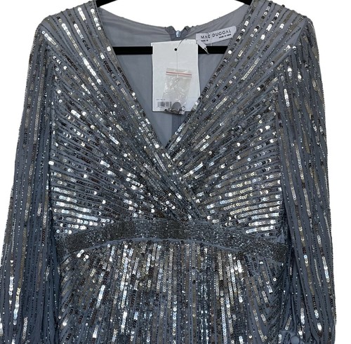 Mac Duggal Gown Dress Womens Size 10 Sequin Wrap Over Bishop Sleeve 5501 $598 - Picture 6 of 19