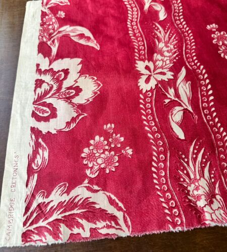 Vintage Cambridge Cretonnes Fleurjouy Red Fabric - 36"w x 16" - Picture 2 of 13
