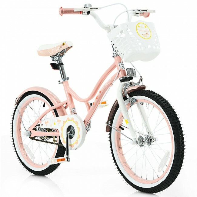 Costway 18" Kids Girls Steel Adjustable Bike w/ Training Wheels Bicycle Pink NEW