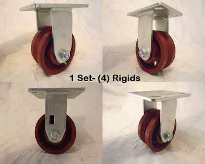 4 X 2 Rigid Caster With V-Groove Wheel - 1500lb Capacity Each, 7/8" Ductile Steel 6 thumbnail image