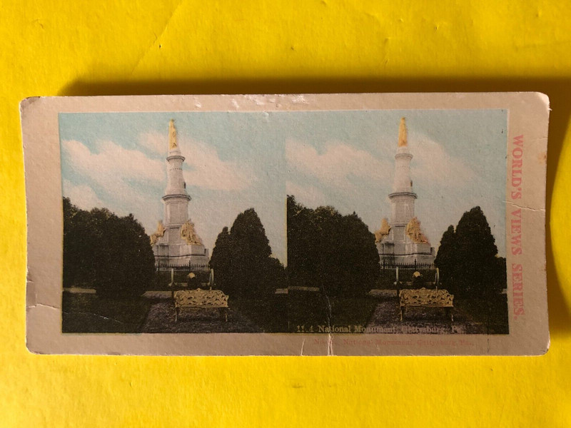 STEREOVIEW  * GETTYSBURG BATTLEFIELD * TINTED SOLDIERS NATIONAL MONUMENT