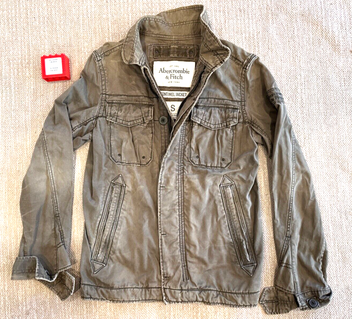 Mens ABERCROMBIE Army Green Sentinel Military Canvas Zip Jacket