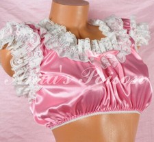 Sissy Satin silky smooth Crop top Frilly Lacy Shiny Smooth SHirt OS