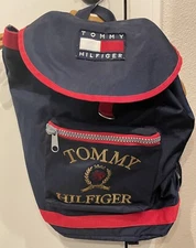 VTG 90s Rare Tommy Hilfiger Crest Big Flag Logo Cinch Backpack