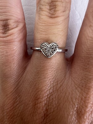 CT Diamond Heart TGGC 925 Sterling Silver Ring Sz