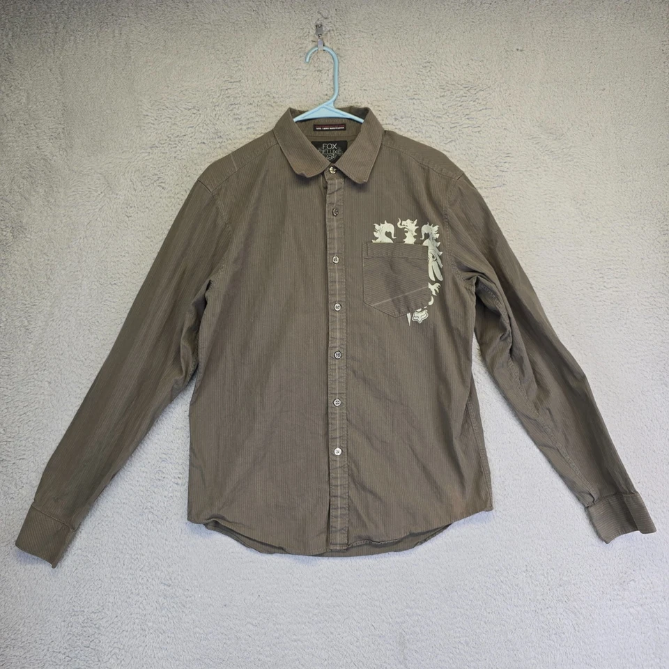 Fox гонки рубашка для мальчиков L зеленый пуговицах длинным рукавом гранж Western Y2K опрятный - Изображение 2 из 4