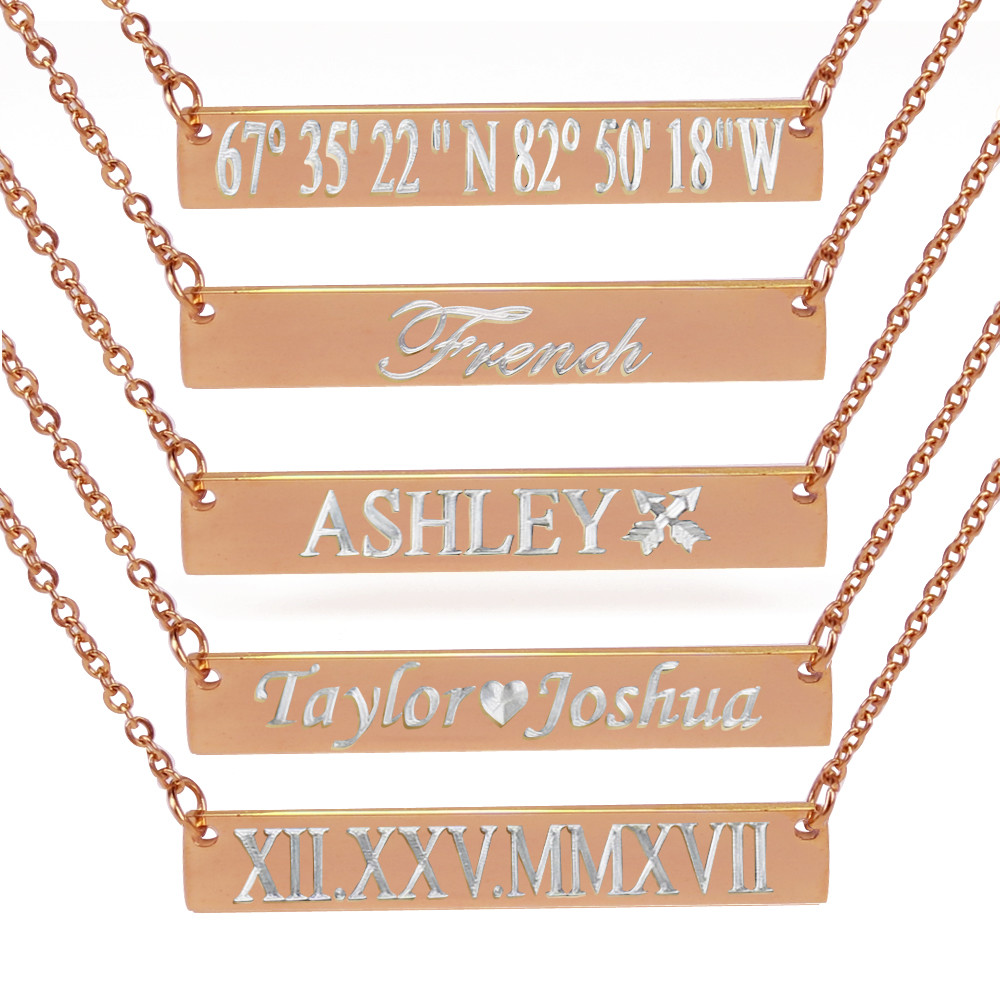 Rose Gold Custom Name Bar Necklace Chain – US Seller  