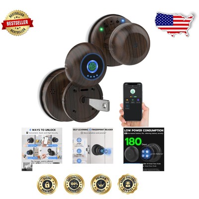 Biometric Smart Lock with Mobile App - 4 Unlocking Methods & Wood Finish