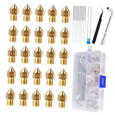 PCS MK8 Ender 3 V2 Nozzles 0.4MM, 3D Printer Brass Hotend Nozzles with DIY 25
