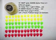 72 GRIP picks, CURVED guitar picks, 24 THIN - 24 MEDIUM - 24 Medium HEAVY picks