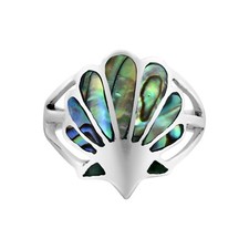 Majestic Ocean's Seashell Motif Abalone Shell Inlay Sterling Silver Ring-9