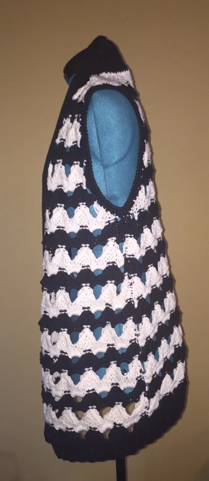 *NUEVO Chaleco Suéter de Ganchillo para Mujer Calypso St. Barth Teriana Negro/Blanco XS Foto 2 de 4