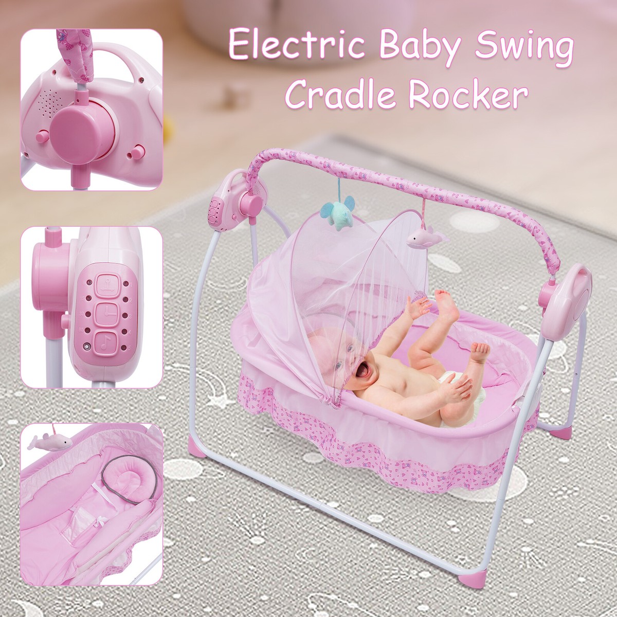 Electric Baby Cradle Baby Crib Cradle Auto-Swing Rocking Bassinet