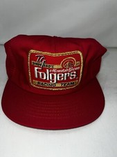 Vtg Folgers Racing Team Patch Snapback Trucker Hat Red USA Made TG Sheppard's