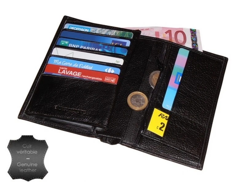 Portefeuille Homme Tout en Un en Cuir Billets Permis Identité Cartes Grise  - Photo 2/4