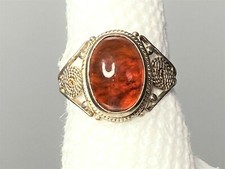 Antique Vintage Polish 800 Silver Amber Filigree Ring Size 7.75