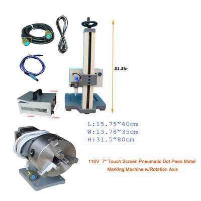 110V 7'' Touch Screen Pneumatic Dot Peen Metal Marking Machine w/Rotation Axis
